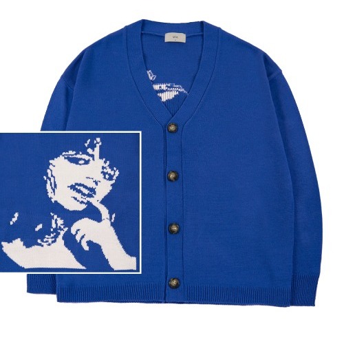Loose Fit Knit Intarsia Cardigan [Cobalt Blue]