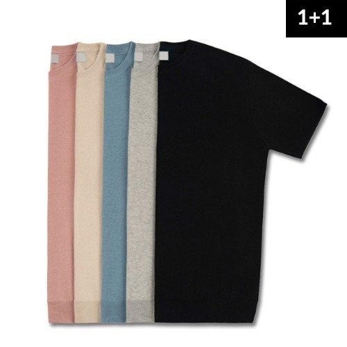 [컬러추가][1+1] Cool Soft Short Sleeve Crew Neck Knit [6 COLOR]